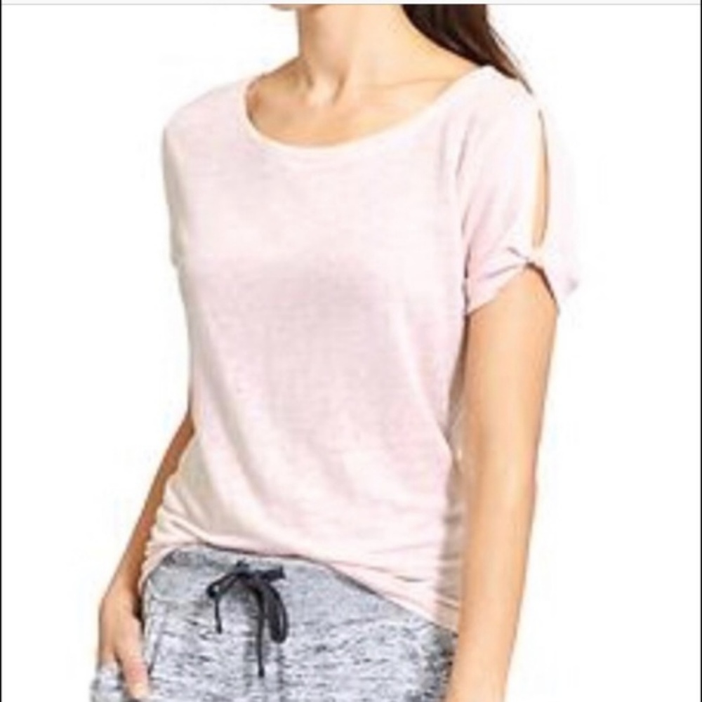 Athleta Pink Zephyr Linen Twist Sleeve Tee Top